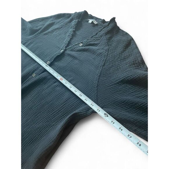 L Love Women's Black Button Down Shirt/ Dress/ Tunic Large Textured Two Pockets - Picture 5 of 10